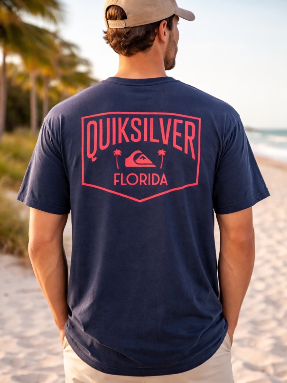 Quiksilver Florida‎ Graphic T Shirt Navy Red Logo Surf Skate Tee Large